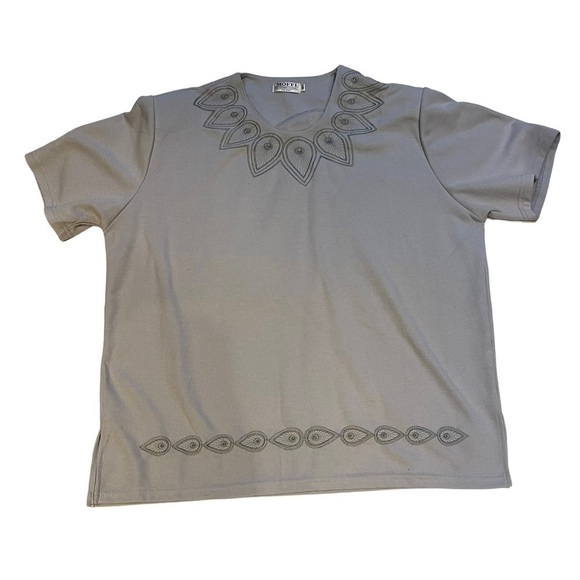 Moffi INTERNATIONAL Grey Round Neck Beaded Boxy Cut Blouse Size XL - Picture 8 of 11